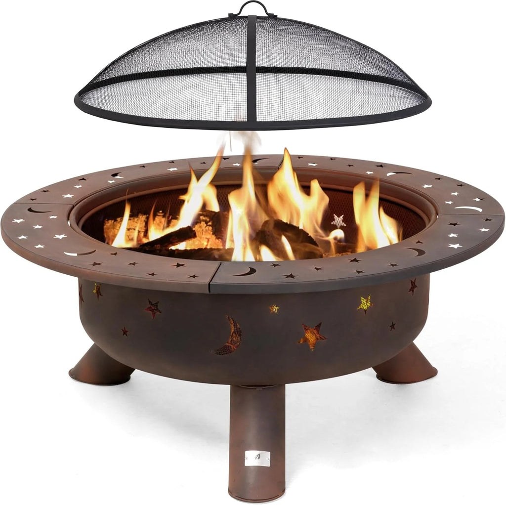 SUNCREAT 42-Inch Wood Burning Patio Fire Pit, Black, 42.1 Inch Diameter x 25.2 Inch High