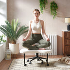 Pinmoco Ergonomic Cross-Legged Swivel Chair, Adjustable Height, Teddy Fabric, Off White