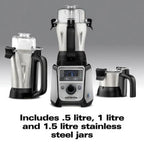 Hamilton Beach Professional Juicer Mixer Grinder 2.2 HP 120V With 3 Stainless Steel Jars, 1.5 Liters - 58770