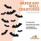 Paper Bat Wall Creatures Decoration, Black, 12 Pieces, Halloween by Way To Celebrate