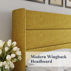 Allewie Queen Lift Up Storage Bed Frame With Wingback Headboard, Light Beige - 80.7 x 60.6 x 44.5 in