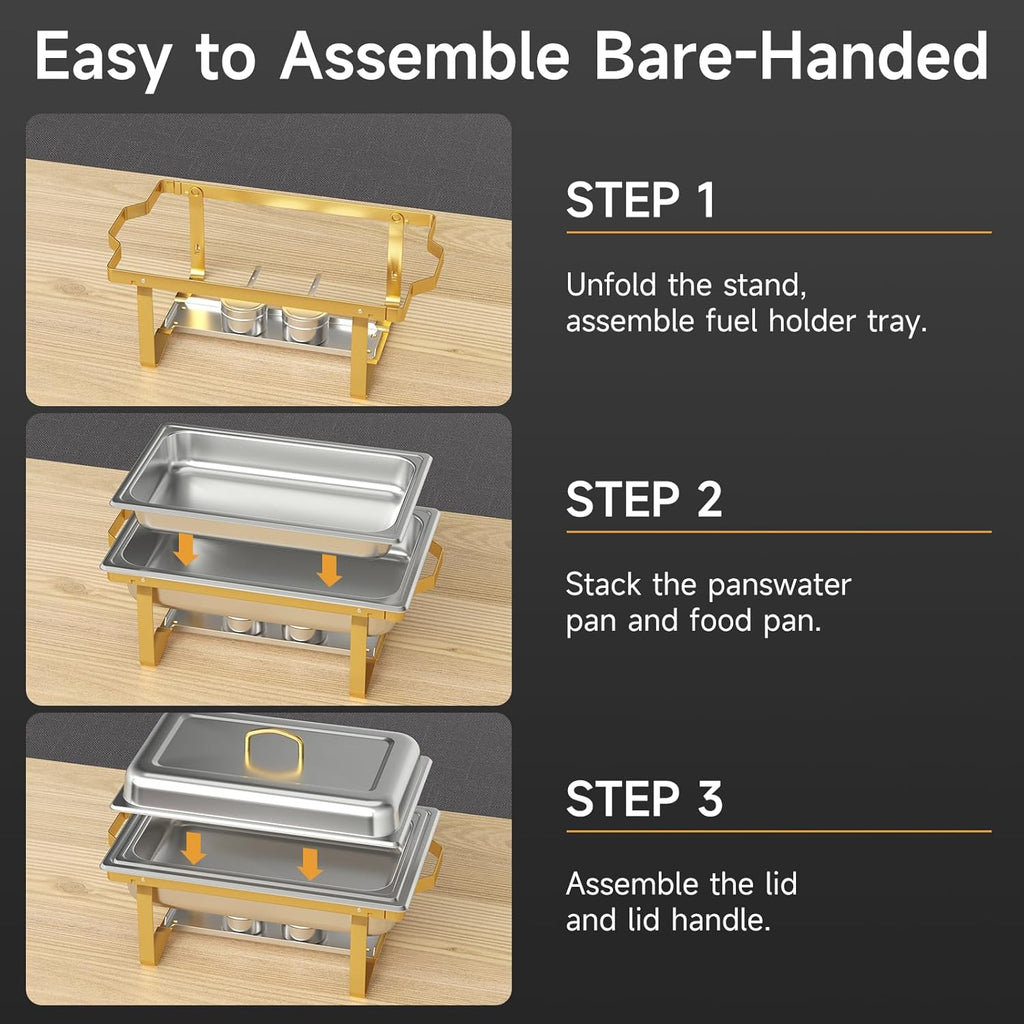 KSCocina Stainless Steel Chafing Dish Buffet Warmer Set, Golden, 4 Pack, 9QT