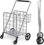Wellmax Folding Metal Grocery Shopping Cart With Wheels, 31 x 24.5 x 40 Inches - WM99028S