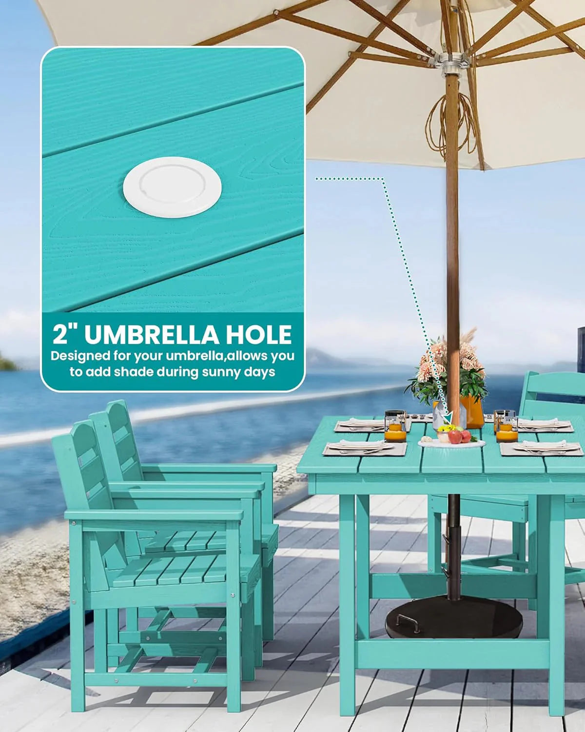 SERWALL 7-Piece HDPE Patio Dining Set, Aruba, 66.9in D x 32.2in W x 29.1in H