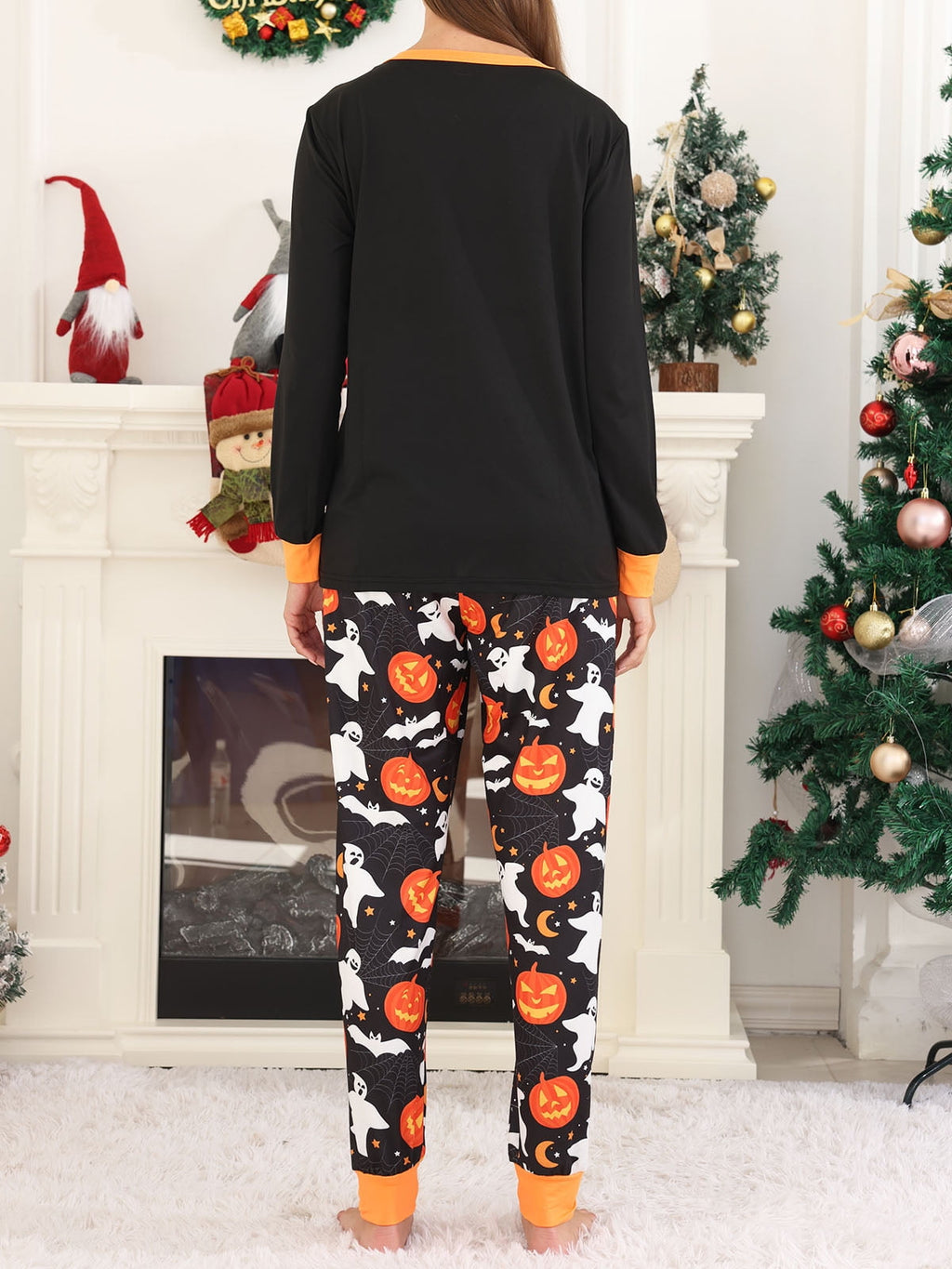 DAKIMOE Halloween Pajamas Family Matching Set Holiday Print Long Sleeve Jammies Loungewear PJs Set Sleepwear Adult Kids Men Women Toddler