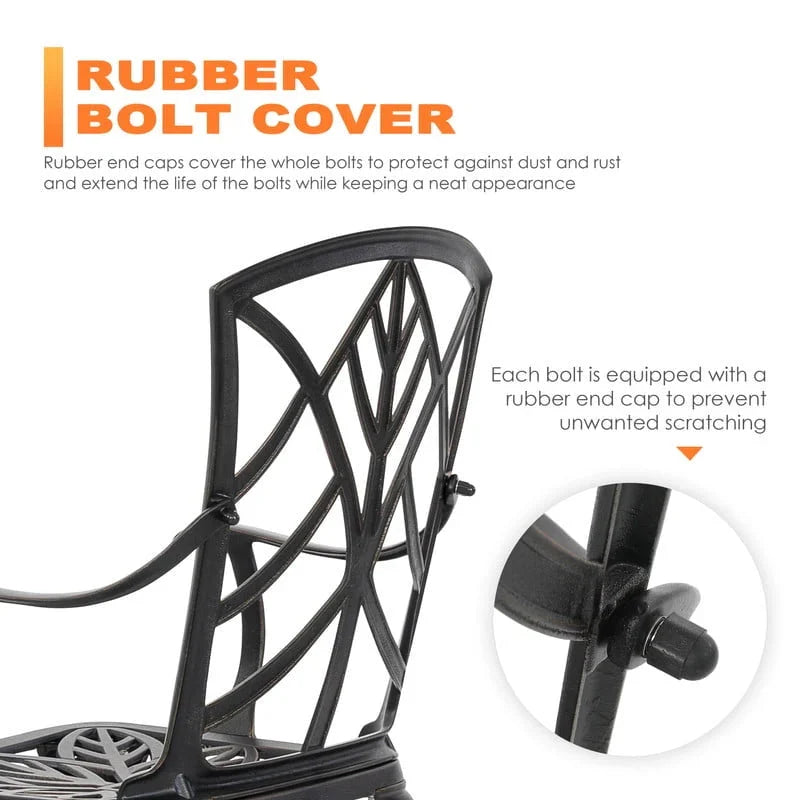 NUU GARDEN Cast Aluminum Outdoor Patio Bistro Dining Chairs, Set Of 2, Black With Gold-Painted Edge