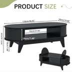 Fluted Oval Coffee Table With Storage, 46.45 x 19.68 x 15.94 in