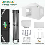 COBIZI 10x20 Heavy Duty Pop-Up Canopy Tent With 6 Sidewalls - Black