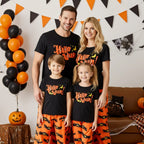 PatPat Halloween Pajamas Kids Holiday Pjs Family Matching Letter & Bat Print Short Sleeve Sleepwear Sets for Women Girls Boys, Black & Orange, L