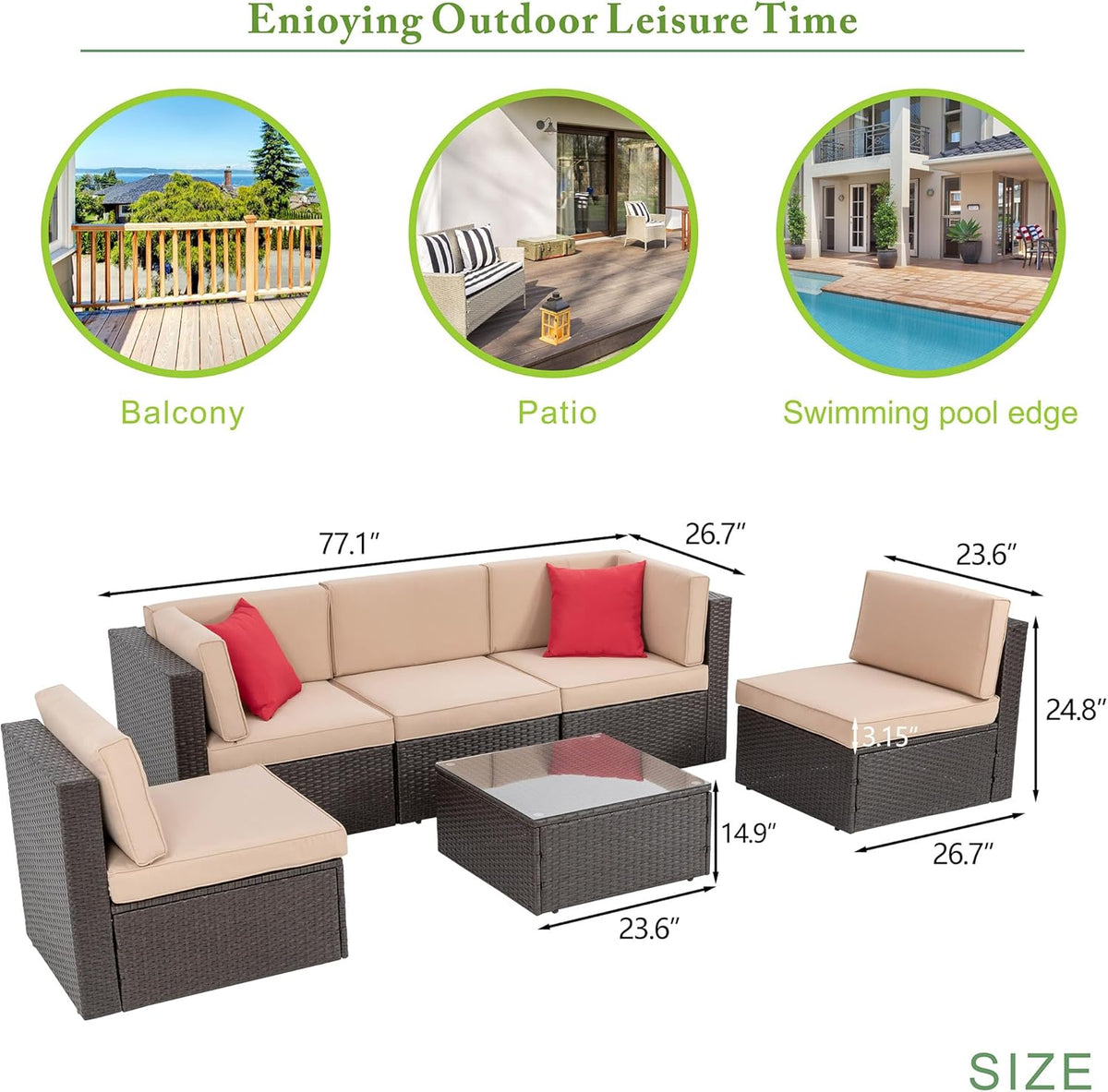 5-Piece All-Weather Wicker Patio Conversation Set With Ottoman And Cushions