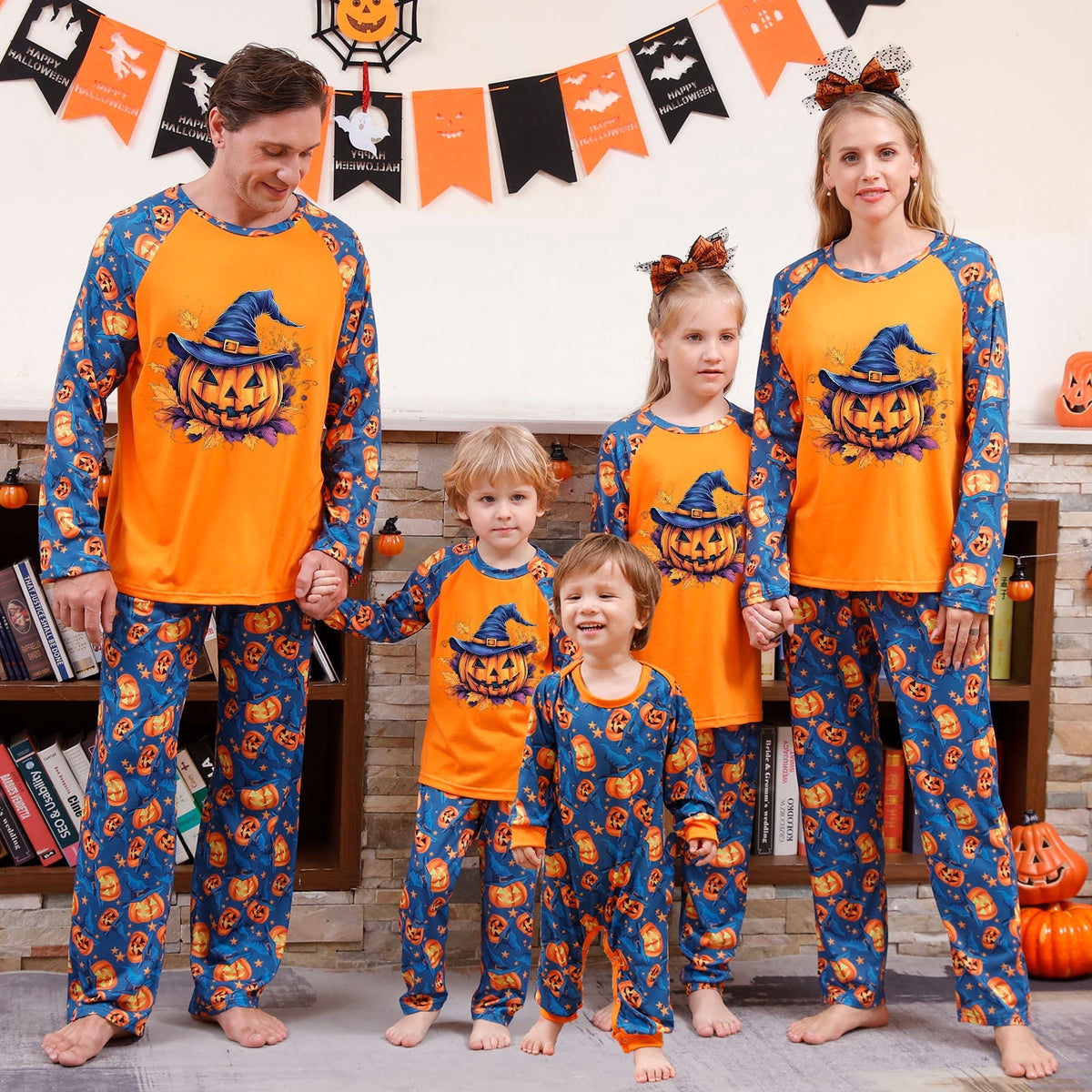 DAKIMOE Halloween Pajamas Family Matching Set Holiday Print Long Sleeve Jammies Loungewear PJs Set Sleepwear Adult Kids Men Women Toddler