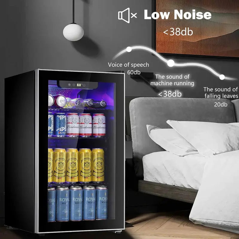 Auseo 126-Can Beverage Cooler, 3.2 Cu Ft, Glass Door, Black