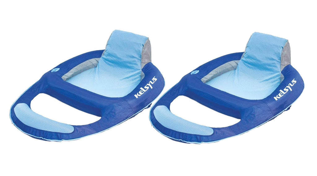 Kelsyus Floating Pool Lounger Inflatable Chair With Cup Holder Blue 2 Pack - 80014