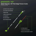 Greenworks 40V 20in Pole Saw With Hedge Trimmer Attachment, 2.0 Ah Battery And Charger