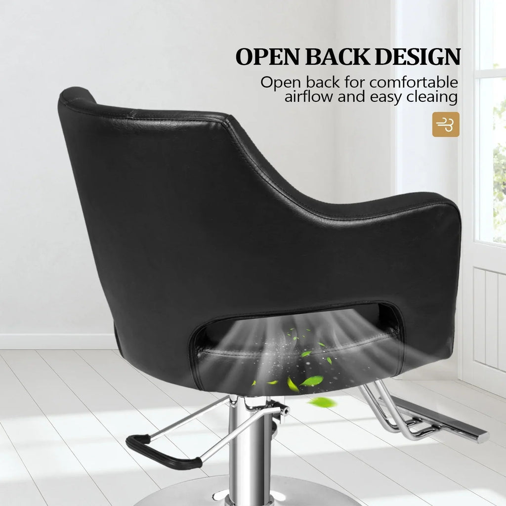 OmySalon Barber Styling Chair With Hydraulic Pump, 360 Swivel And Footrest - Black