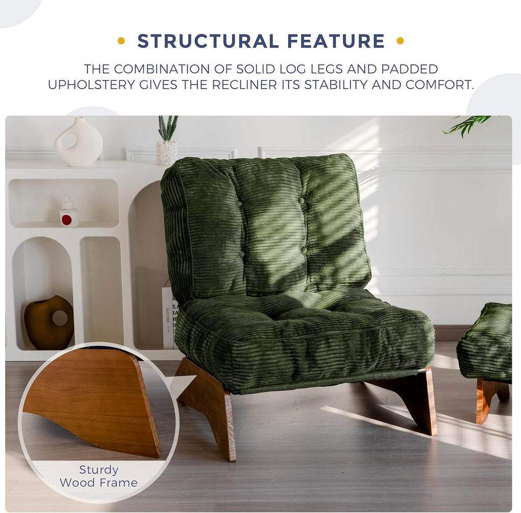 MAXYOYO Accent Chair With Ottoman, Adjustable Backrest, Corded Green, 27.1in W x 27.1in D x 15.7in H