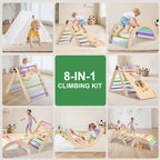 Lookfly 8-in-1 Foldable Pikler Triangle Climbing Set With Ramp - Natural-Color Or Multicolor