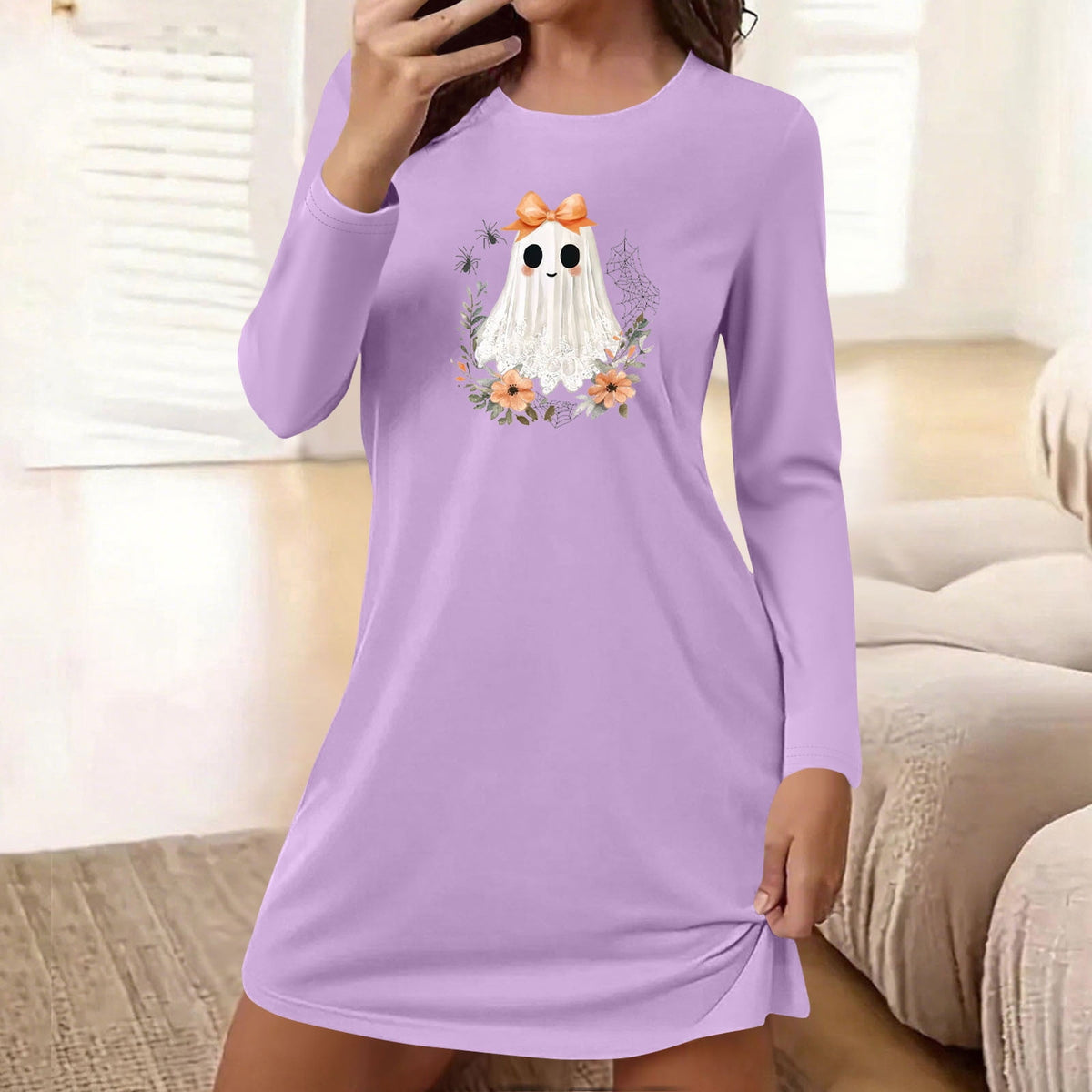 Censtreet Halloween Sleep Shirts for Women Short Sleeve Night Shirts for Sleeping Pullover Nightgown Soft Nightdress