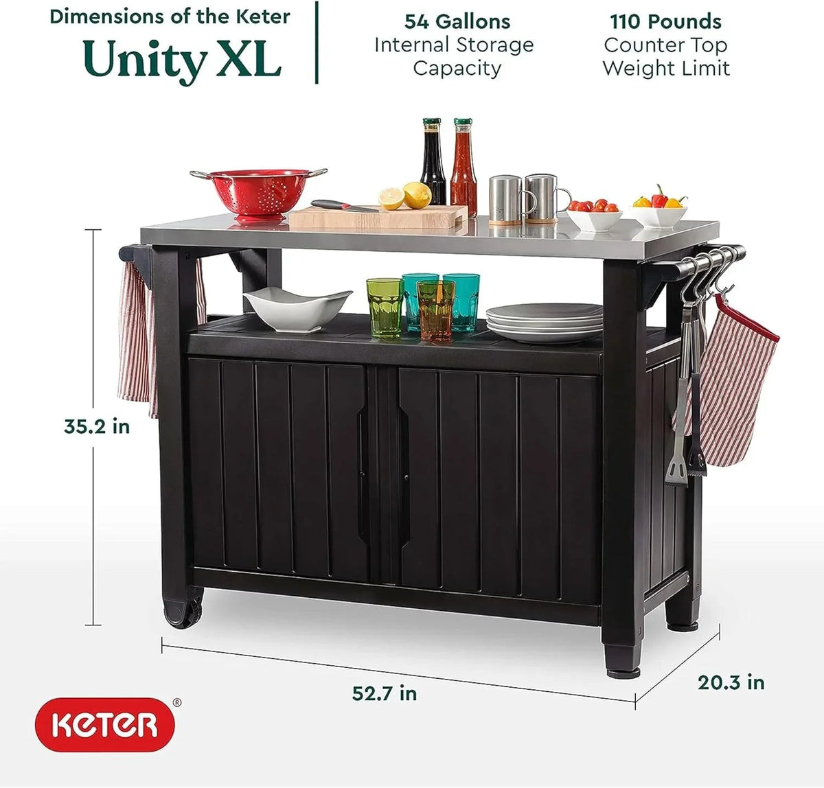 Keter Outdoor Rolling Prep And Bar Cart, Resin - Dark Brown