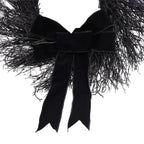My Texas House Halloween Black Twig Wreath with Bow, 24"