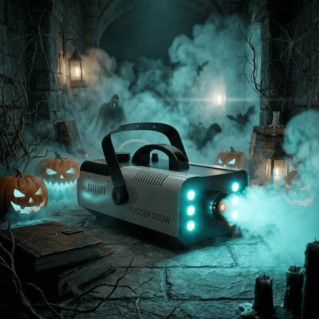 Halloween Fog Machine Smoke Machine 1200W with RGB LED Lights & Remote - Haze Smoke Generator for Halloween, Party, Stage, DJ, Club