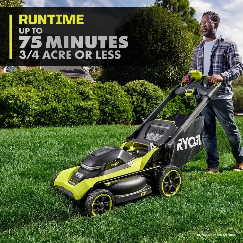 RYOBI 40V HP Brushless 21" Walk Behind Self-Propelled Lawn Mower w/ (2) 6.0Ah Batteries and Charger