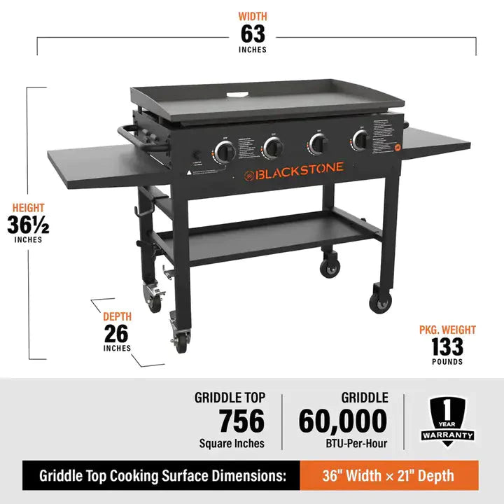 Blackstone 4-Burner 36 in Griddle Cooking Station With Side Shelves