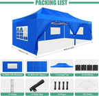 COBIZI 10x20 Heavy Duty Pop-Up Canopy Tent With 6 Sidewalls - Black