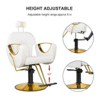 LUXMARS Reclining Hydraulic Barber Chair, White, 40 Inches To 46 Inches