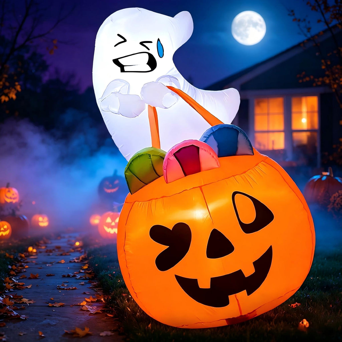 Joyfy 5ft Halloween Inflatables Light up Cute Ghost