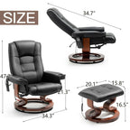 AVAWING Faux Leather Swivel Massage Recliner Chair With Ottoman - Black