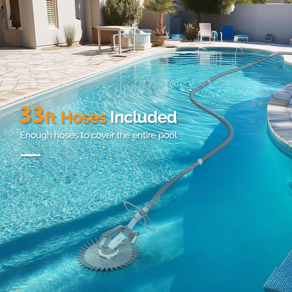VINGLI Automatic Swimming Pool Vacuum Cleaner With 33FT Hoses, Navy Blue & White - Pool Cleaner 277