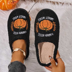 SAWOBUUN Womens Mens Halloween Pumpkin Slippers Cozy Fuzzy Closed Toe House Slippers Fall Harvest Plush Warm Indoor Slippers