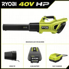 RYOBI 40V HP Brushless WHISPER SERIES 650 CFM 160 MPH Leaf Blower Cordless with 4.0 Ah Battery and Charger