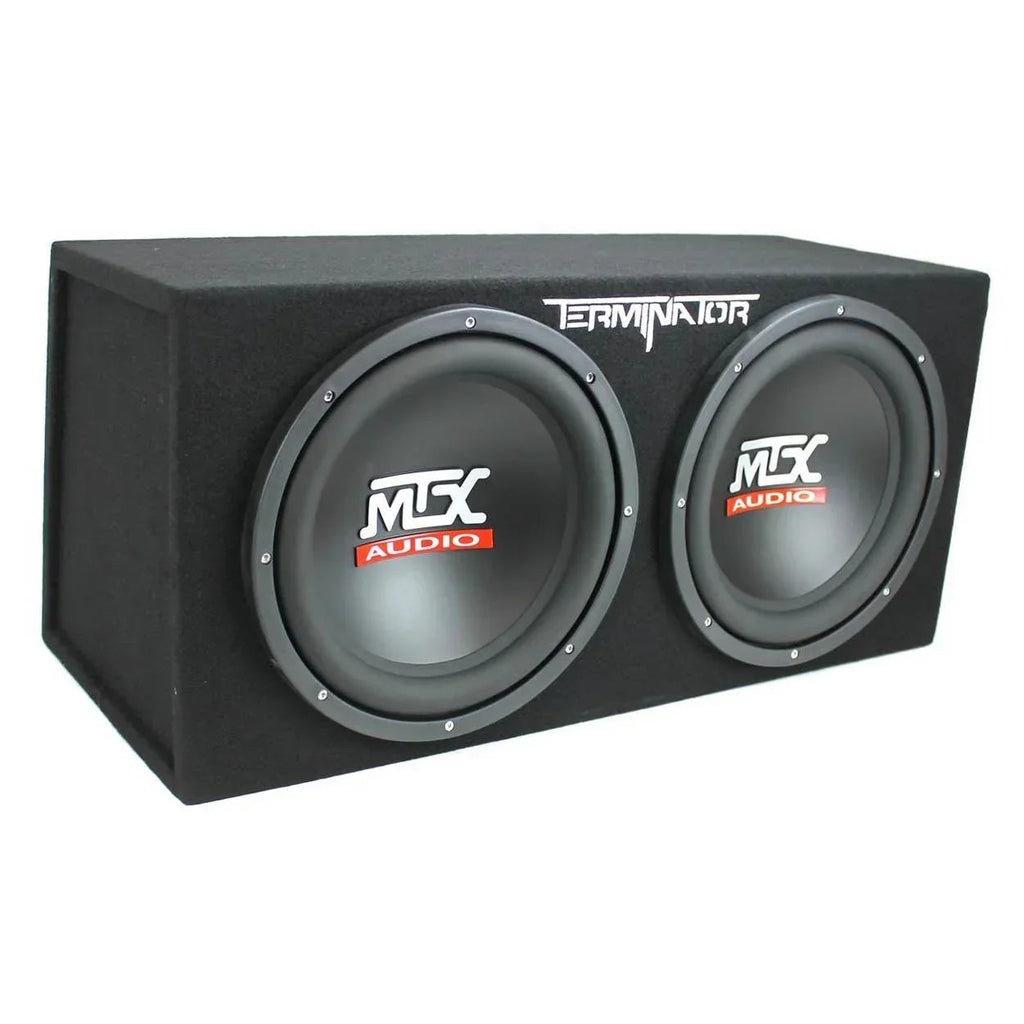 MTX Dual Loaded Car Subwoofer Enclosure 12 Inch 1200W With Boss R1100M Amplifier And Soundstorm AKS8 Kit - TNE212D