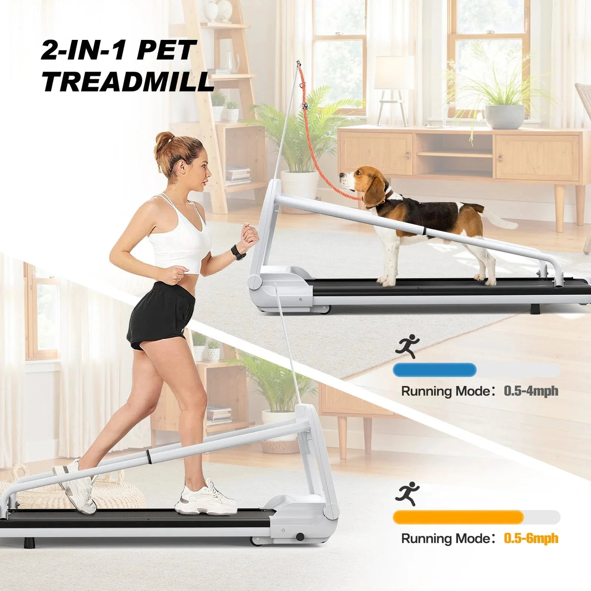 Ambifirner 2 In 1 Dog Treadmill For Small/Medium Dogs, 265 lbs Weight Capacity, Off White