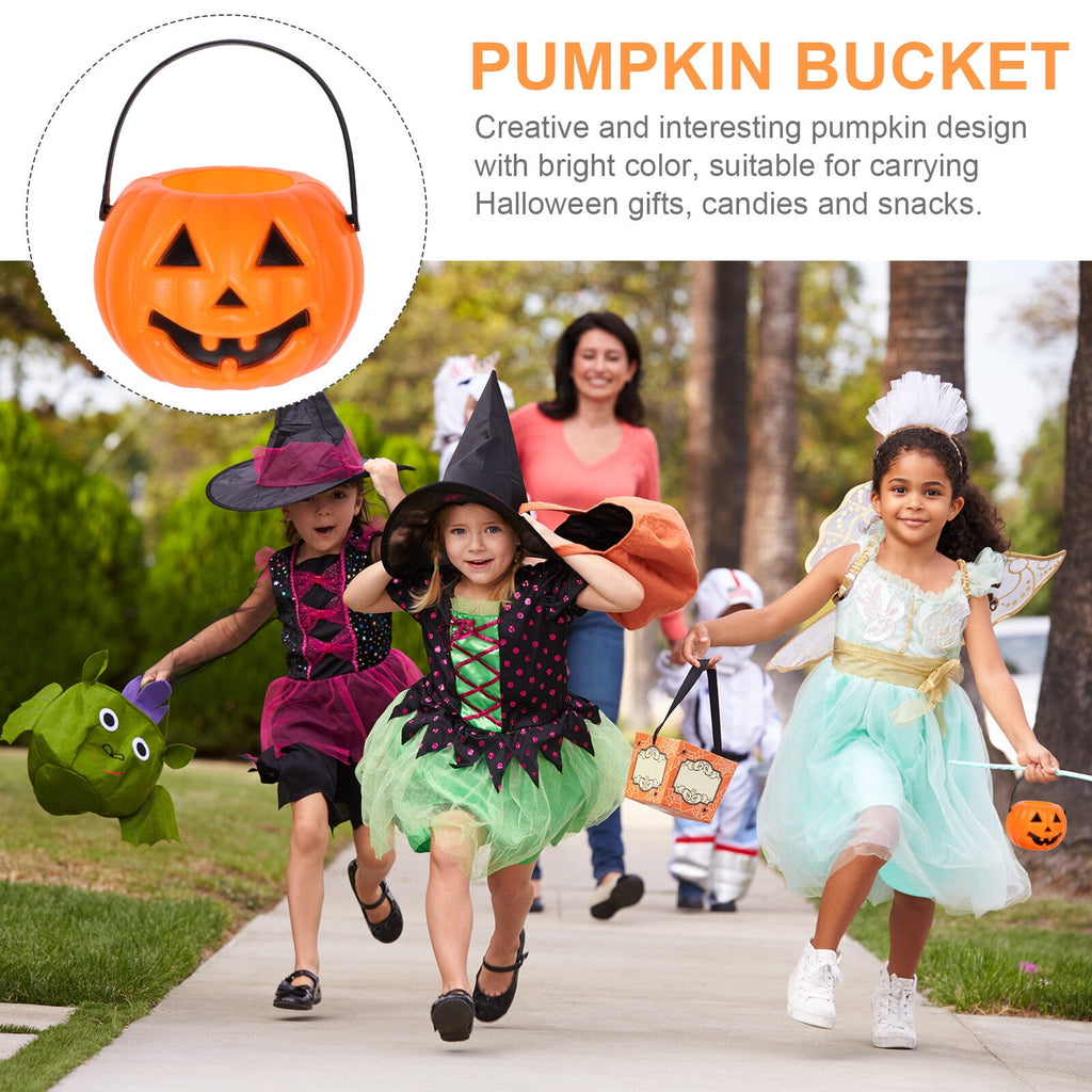8-Pack Plastic Pumpkin Candy Buckets - Halloween Trick or Treat Pails for Kids, Orange Party Decorations, Durable Candy Holders for Children