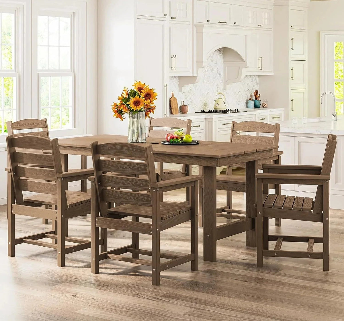 SERWALL 7-Piece HDPE Patio Dining Set, Aruba, 66.9in D x 32.2in W x 29.1in H