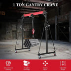 GARVEE Adjustable 1-Ton Portable Gantry Crane, 2200-Lb Capacity, 96.5-143.7 In Height