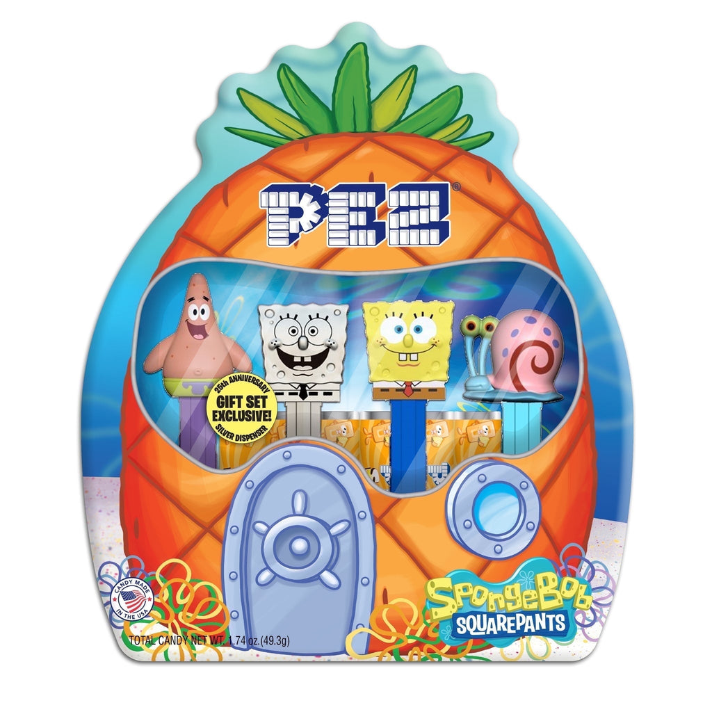 PEZ Spongebob Gift Set, Four Dispensers and Six Candy Refills in Collectible Tin