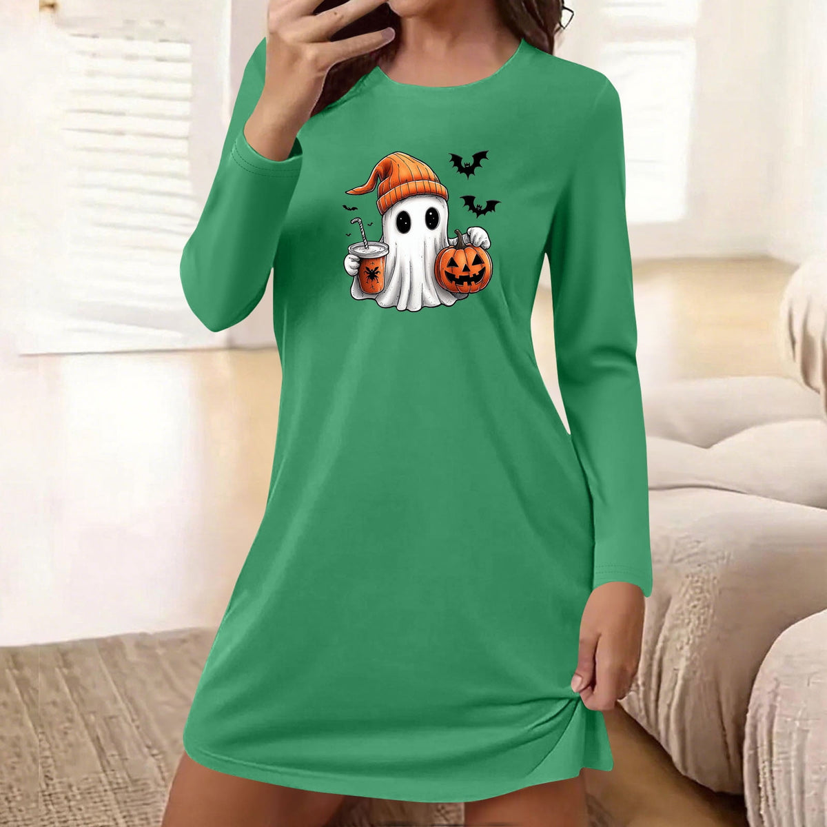 Censtreet Halloween Sleep Shirts for Women Short Sleeve Night Shirts for Sleeping Pullover Nightgown Soft Nightdress