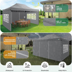 COBIZI 10x20 Heavy Duty Pop-Up Canopy Tent With 6 Sidewalls - Black
