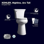 KOHLER Highline Arc Extra Tall Elongated Toilet, White, 1.28 GPF, 2-Piece - 78305-0