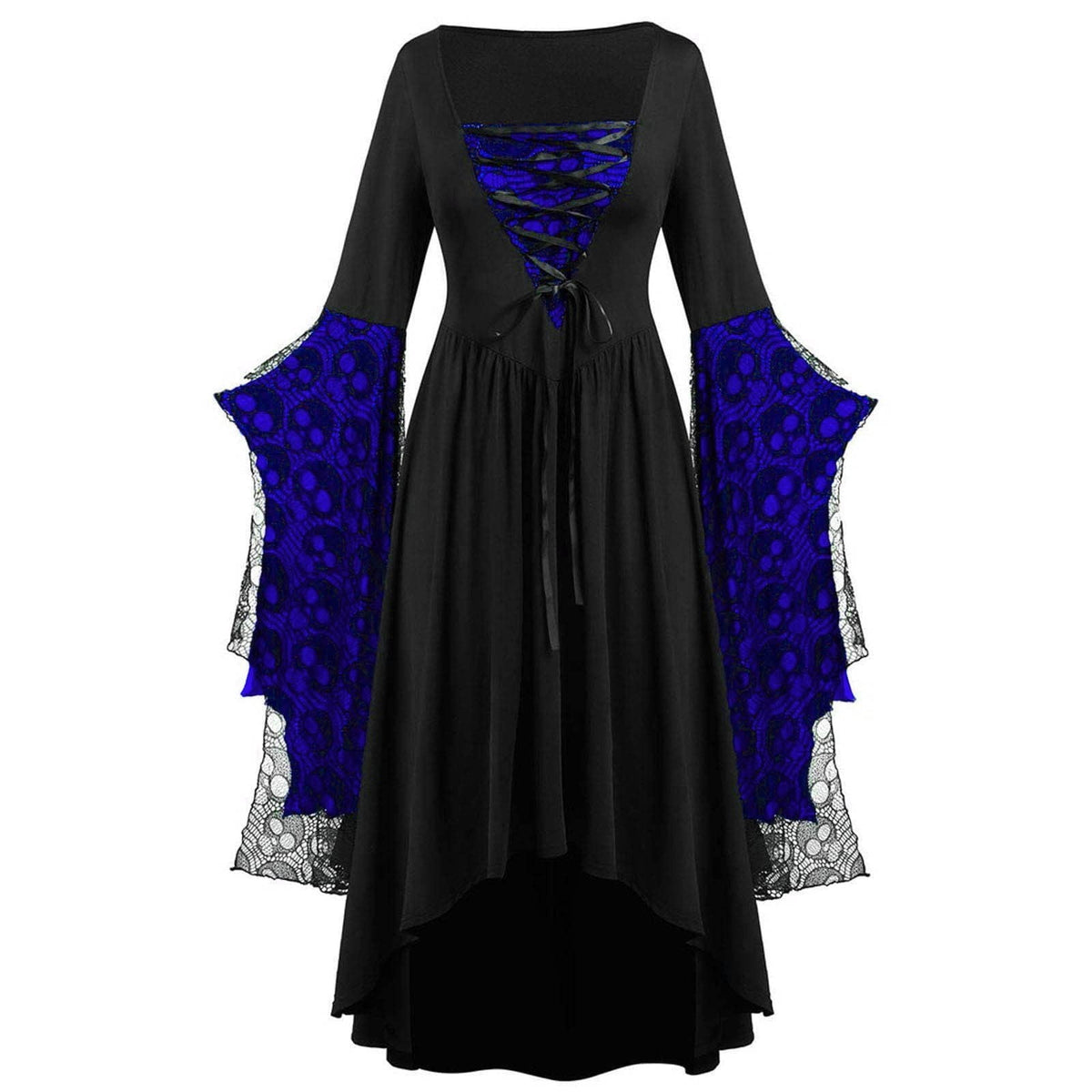 Huowey Vampire Gothic Dresses Women Halloween LaceâUp Waist High-Low Fancy Cosplay Party Gown Square Neck Long Sleeve Eye-Catching Halloween Dress, Green