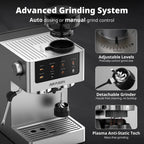 AIRMSEN Espresso Machine With Grinder, 20-Bar, 1350W, 63oz, Brushed Stainless Steel