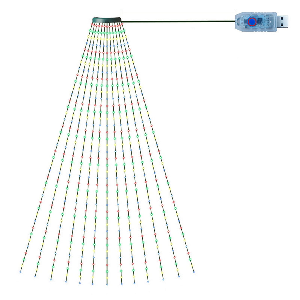 AYktou Christmas Tree Lights 6.56ft 16 Lines LED Waterfall Lights Waterproof Xmas Tree Topper Lights with Remote and USB Powered Christmas Lights for Halloween Xmas Year Holiday