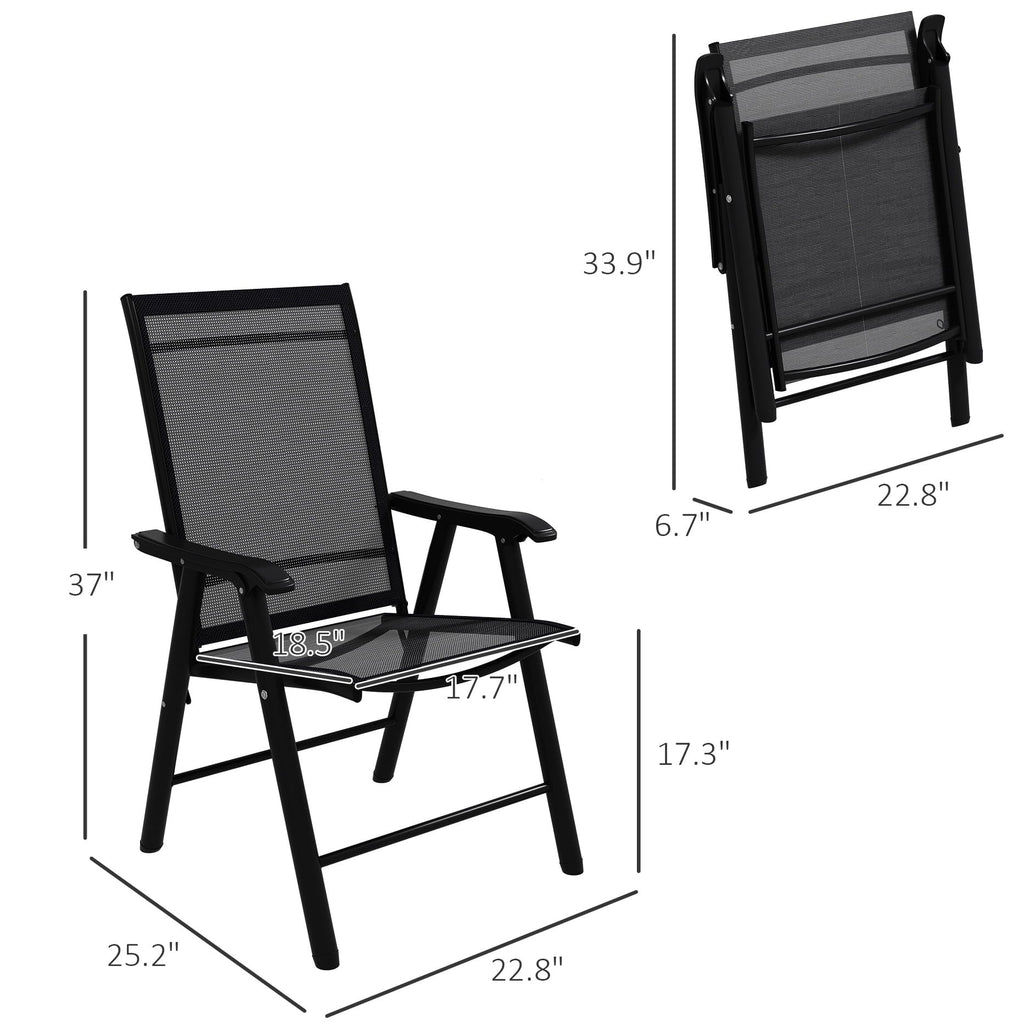 Patio Folding Stackable Outdoor Sling Chairs, 4 Count, Black - 22.87in L x 25.15in W x 37in H