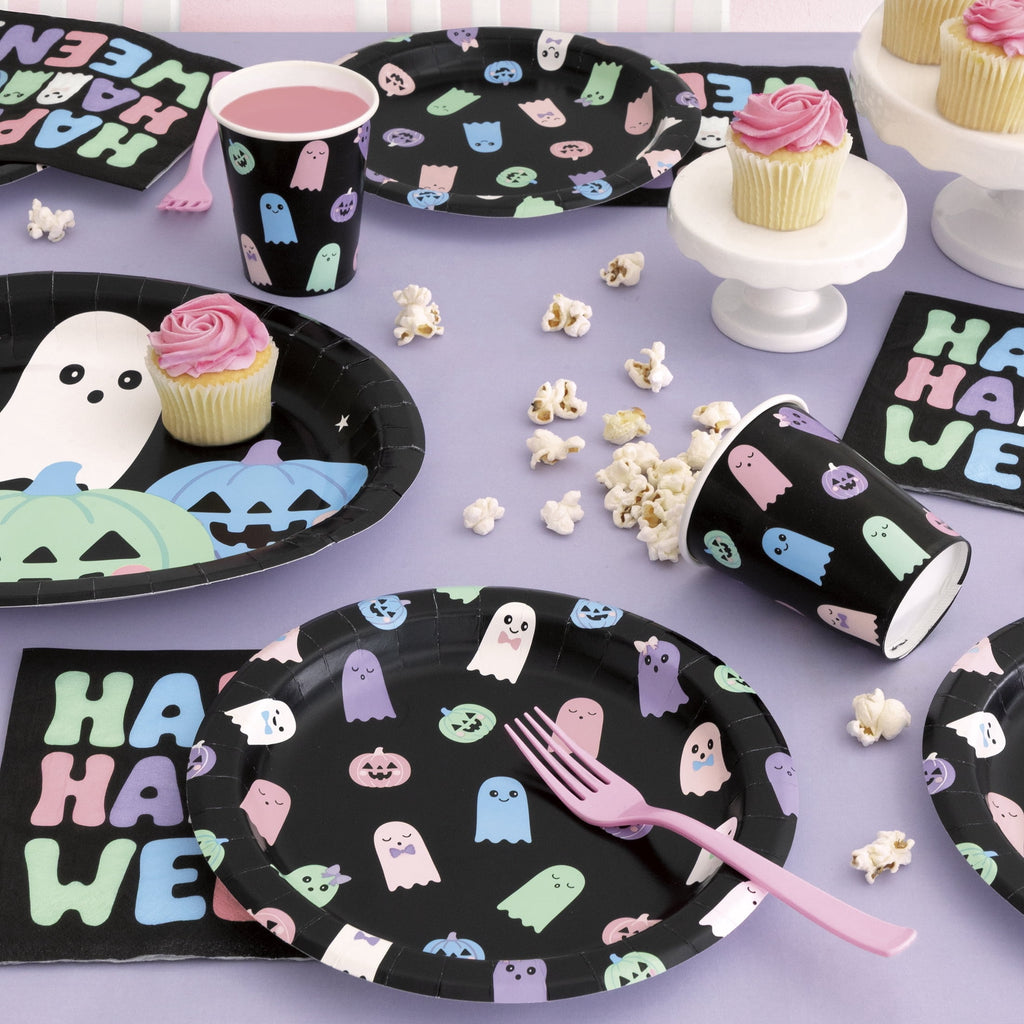 Cute Ghost Oval Disposable Paper Plates, Multicolor, 12" x 10", 8 Count, Halloween by Way To Celebrate