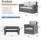 Wisteria Lane 4-Piece Wicker Patio Conversation Set With Cushions And Glass Table - Ash Gray