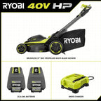 RYOBI 40V HP Brushless 21" Walk Behind Self-Propelled Lawn Mower w/ (2) 6.0Ah Batteries and Charger
